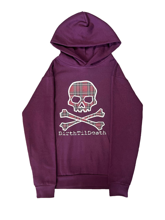 Plaid Skull Hoodie (Burgundy)